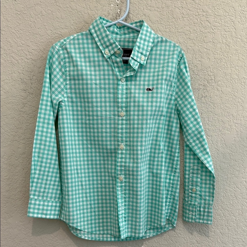 Vineyard Vines Green Gingham Button-Down Shirt boys size 5